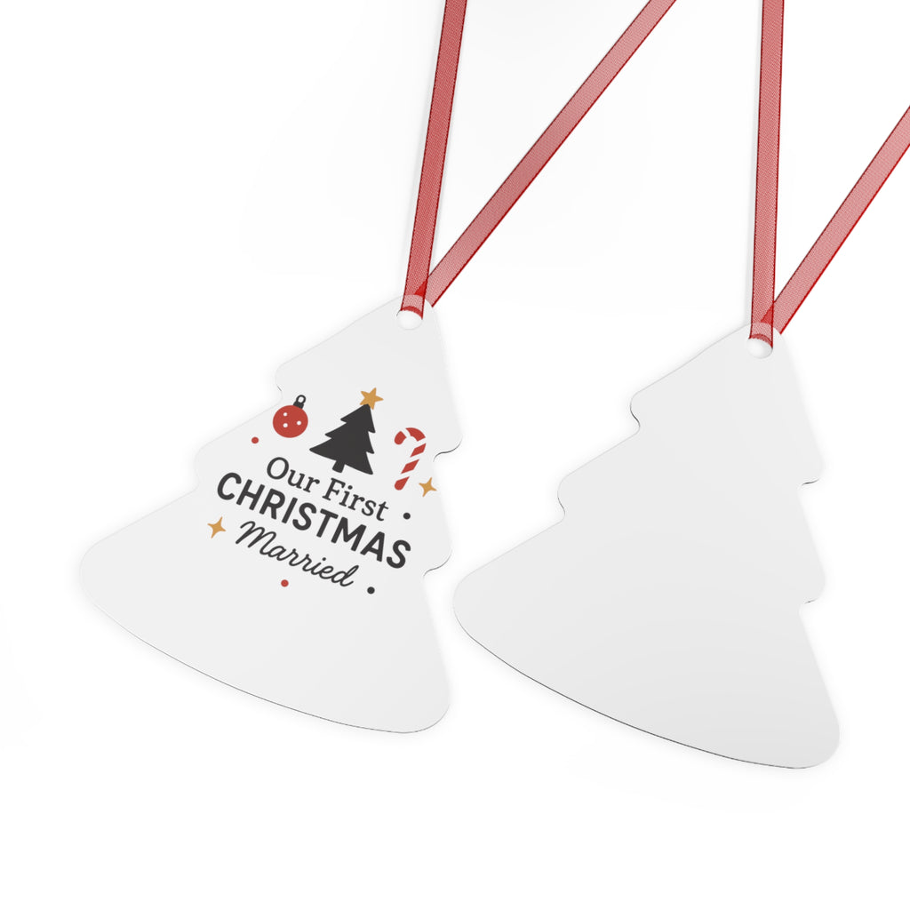 Our First Christmas Married Bell Ornament — Metal Wedding Keepsake