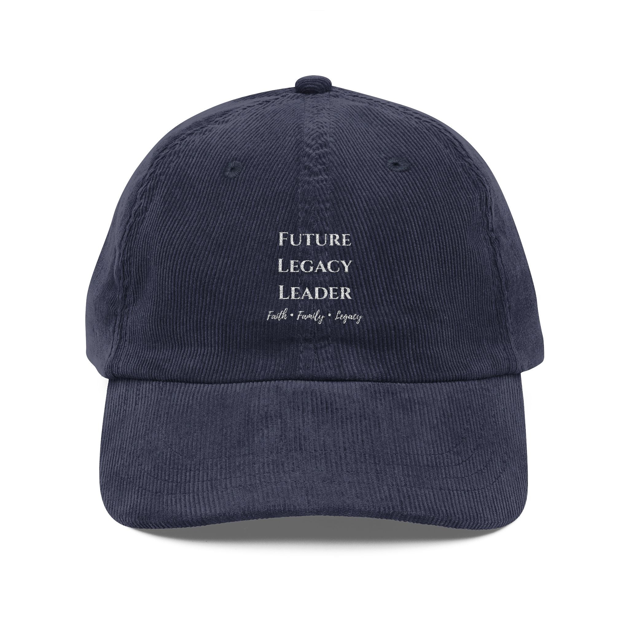 Embroidered Vintage Corduroy Cap – 'Future Legacy & Leader' Retro Baseball Hat