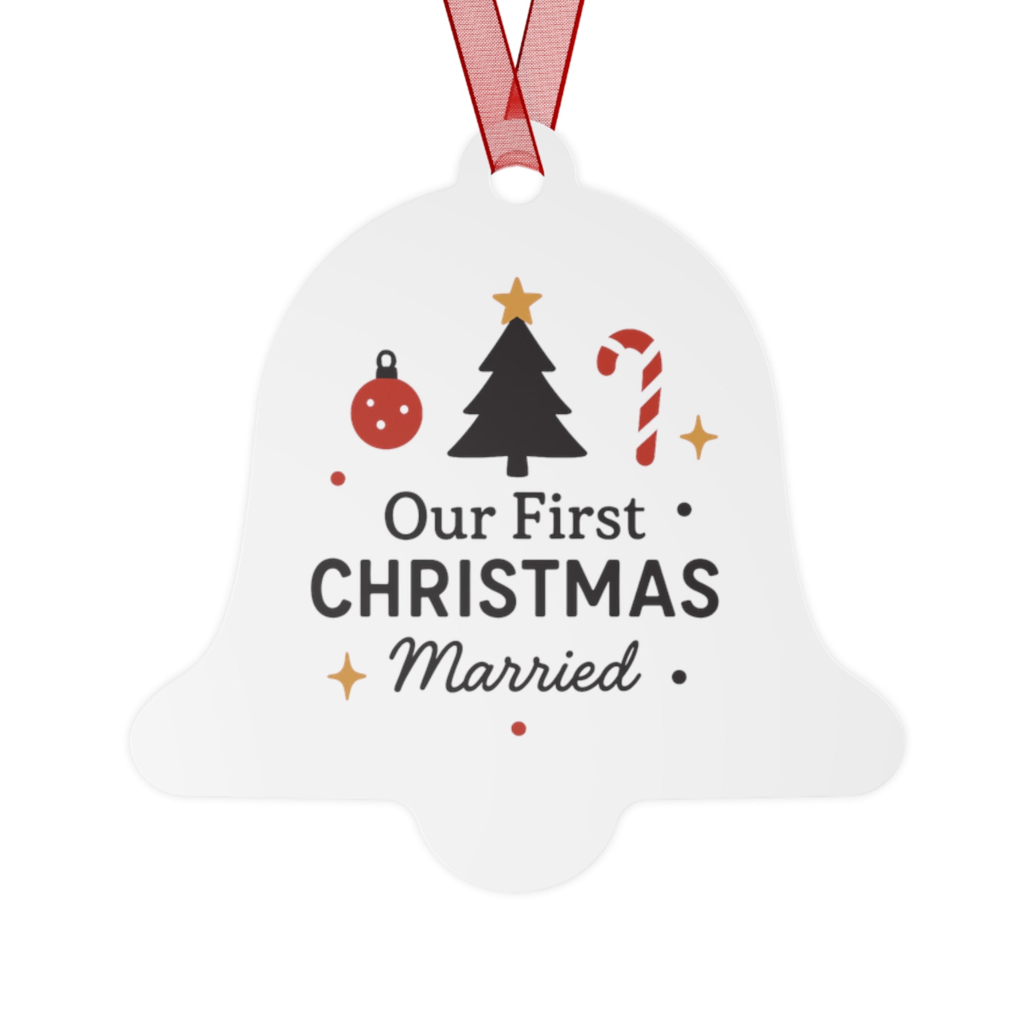 Our First Christmas Married Bell Ornament — Metal Wedding Keepsake