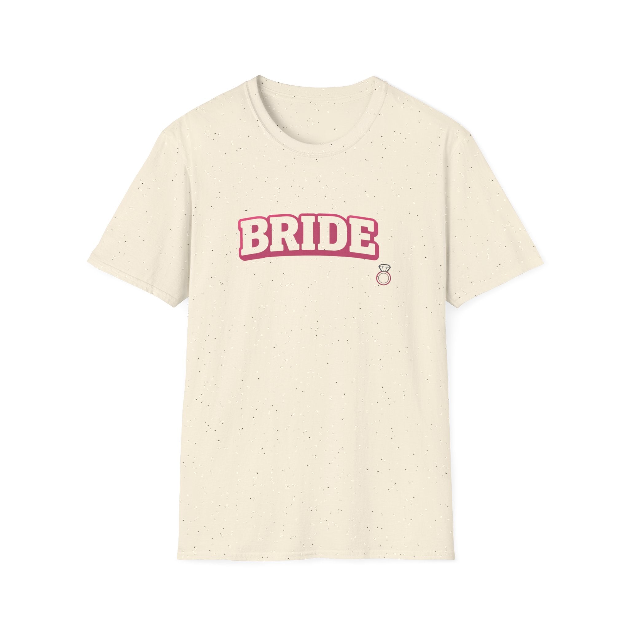 Bride T-Shirt — Pink Collegiate Bachelorette Tee with Ring Icon