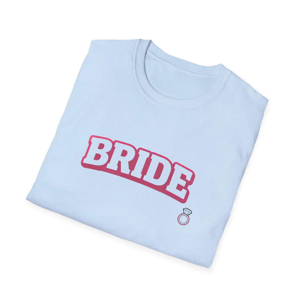 Bride T-Shirt — Pink Collegiate Bachelorette Tee with Ring Icon