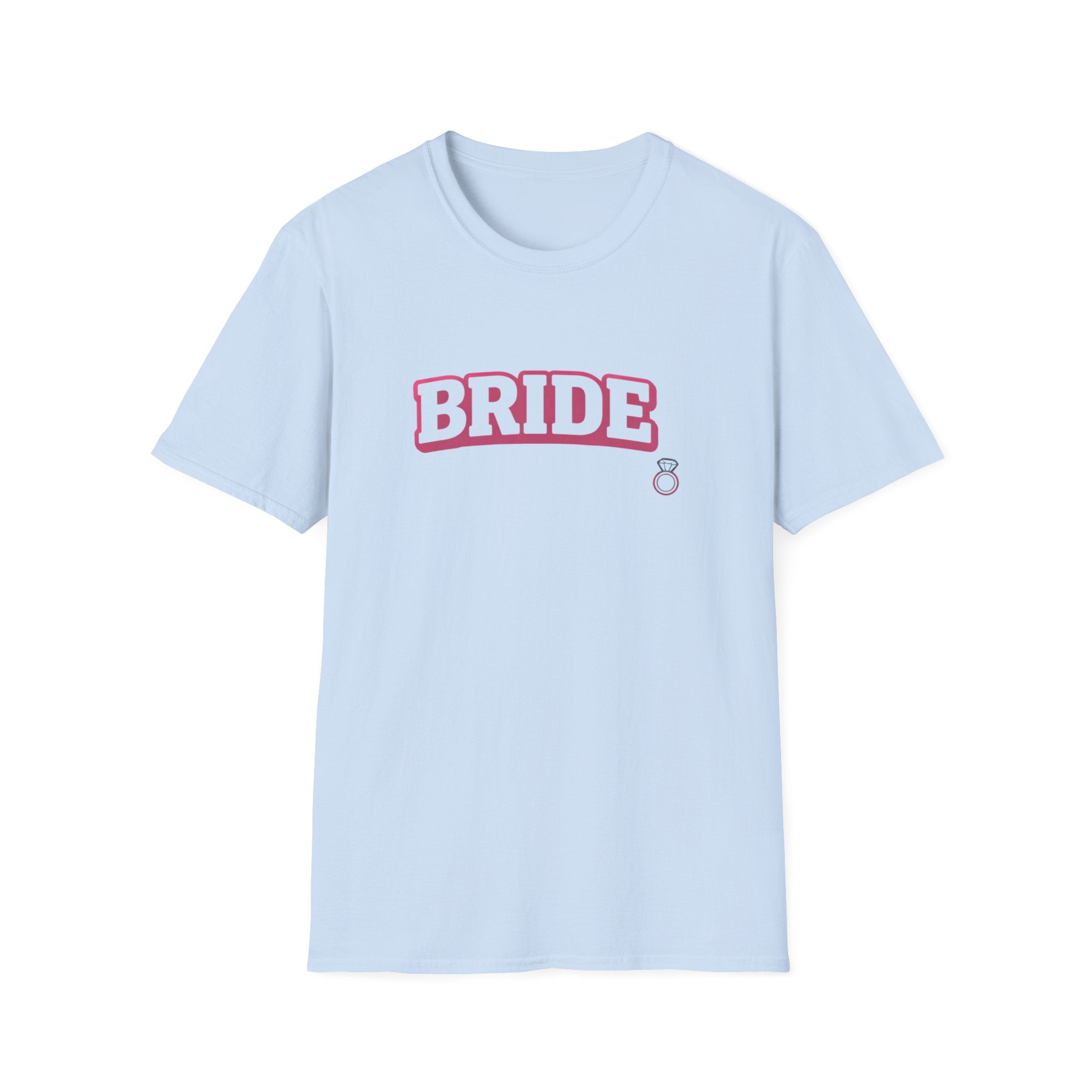 Bride T-Shirt — Pink Collegiate Bachelorette Tee with Ring Icon