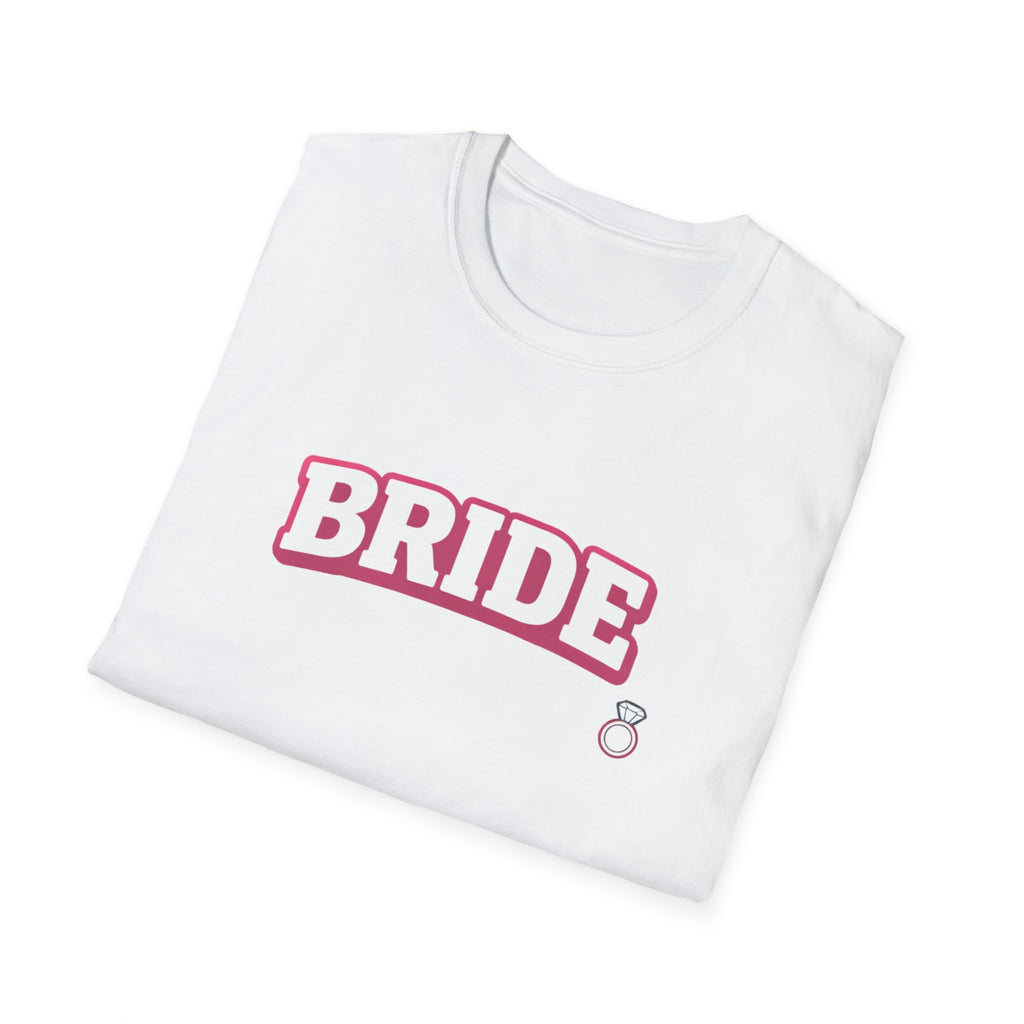 Bride T-Shirt — Pink Collegiate Bachelorette Tee with Ring Icon