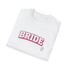 Bride T-Shirt — Pink Collegiate Bachelorette Tee with Ring Icon