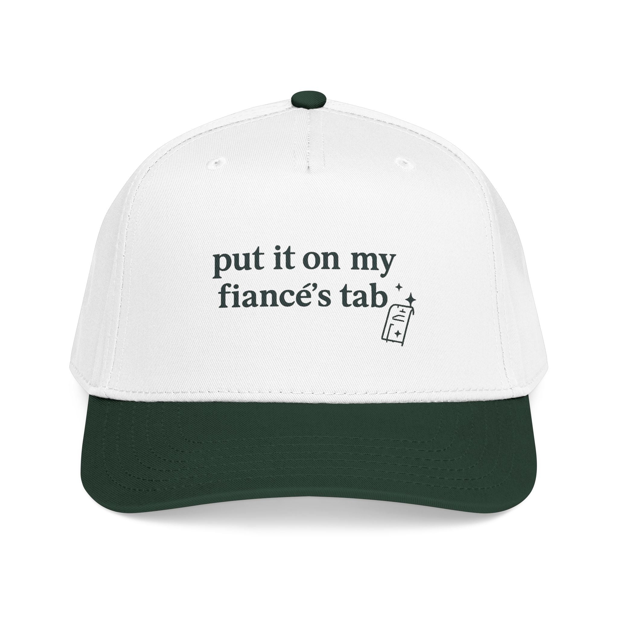 Engagement Cap Baseball Cap — “put it on my fiancé’s tab” Embroidered Hat