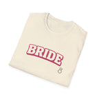 Bride T-Shirt — Pink Collegiate Bachelorette Tee with Ring Icon