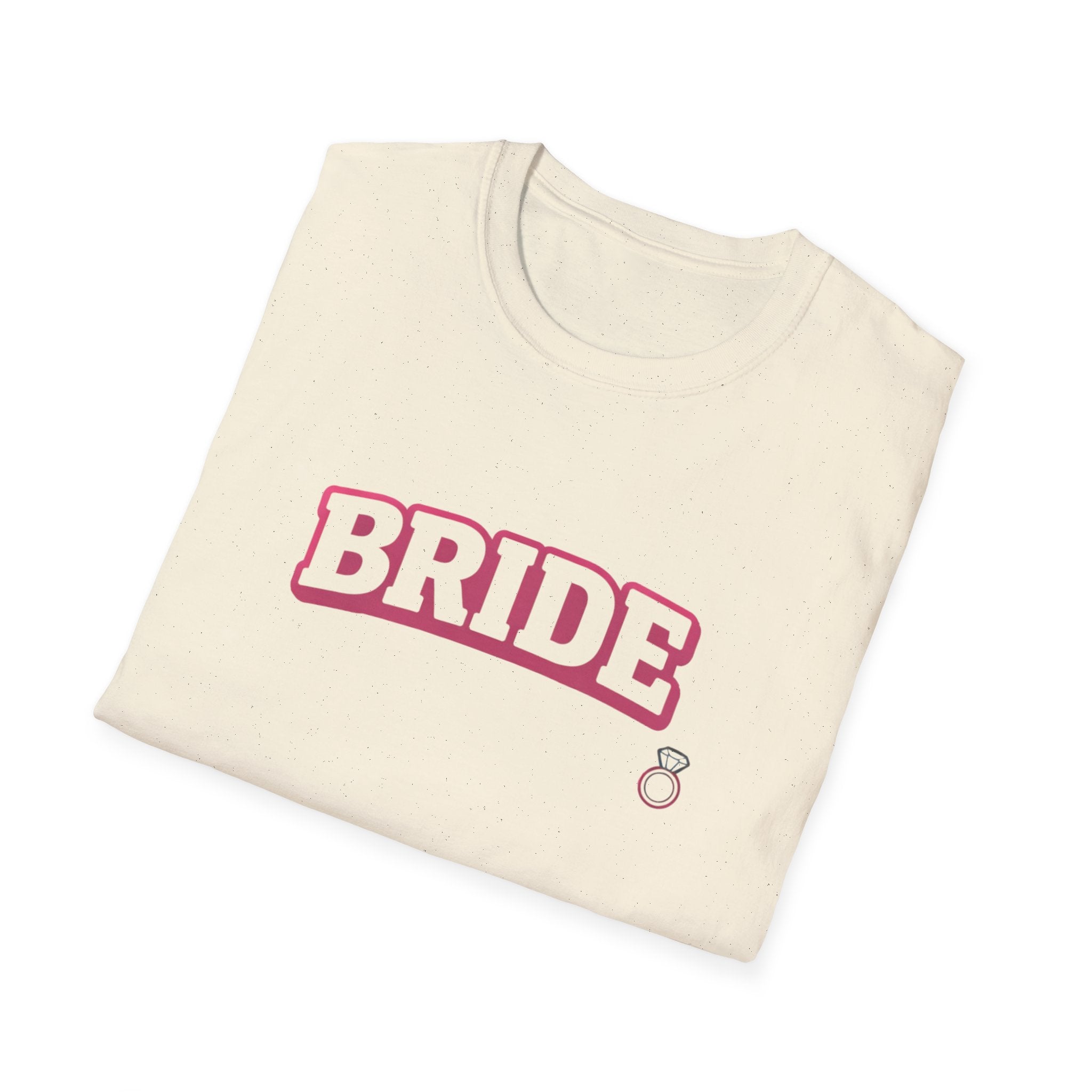 Bride T-Shirt — Pink Collegiate Bachelorette Tee with Ring Icon