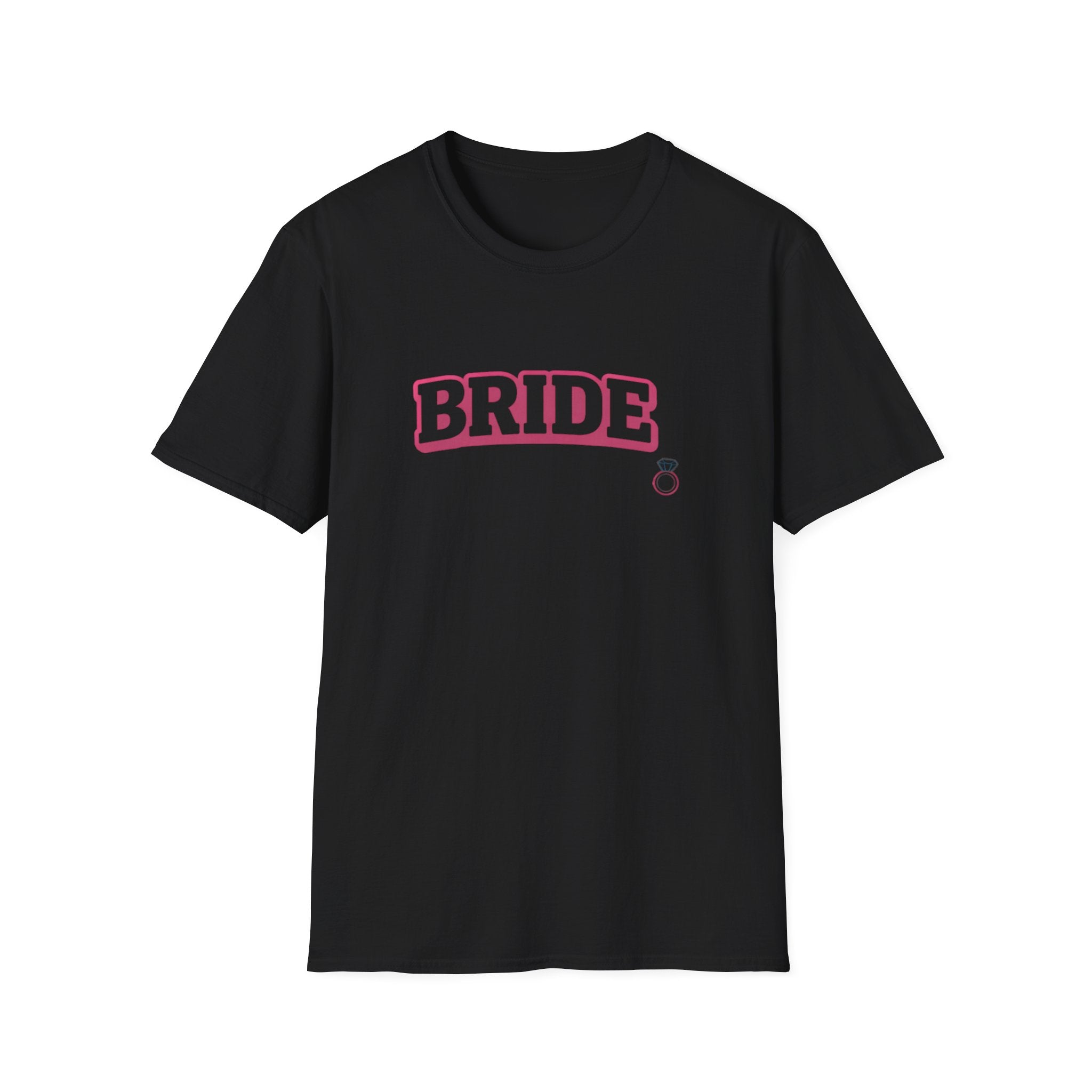 Bride T-Shirt — Pink Collegiate Bachelorette Tee with Ring Icon