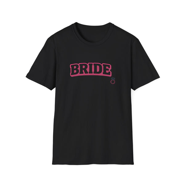 Bride T-Shirt — Pink Collegiate Bachelorette Tee with Ring Icon