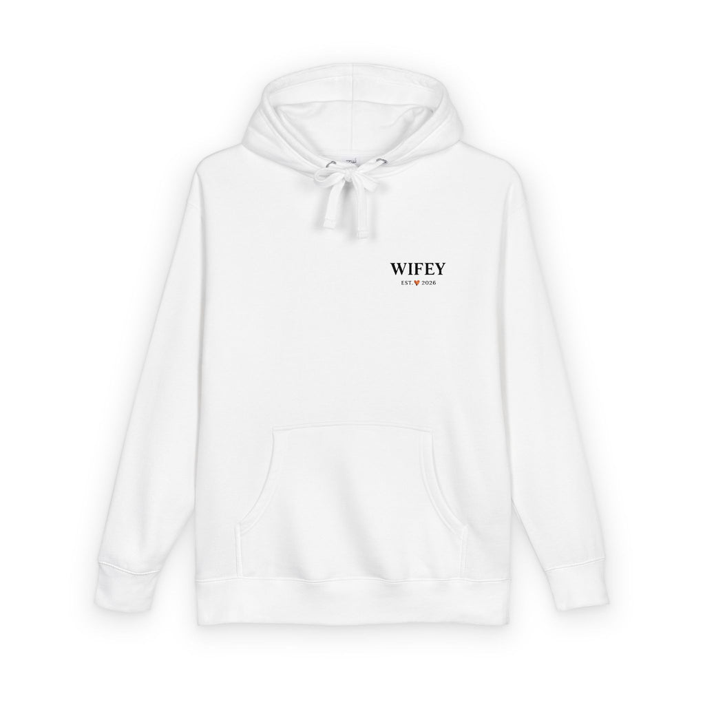 Wifey Hoodie – Minimal Script Fleece Pullover for Newlyweds & Bridal Gifts