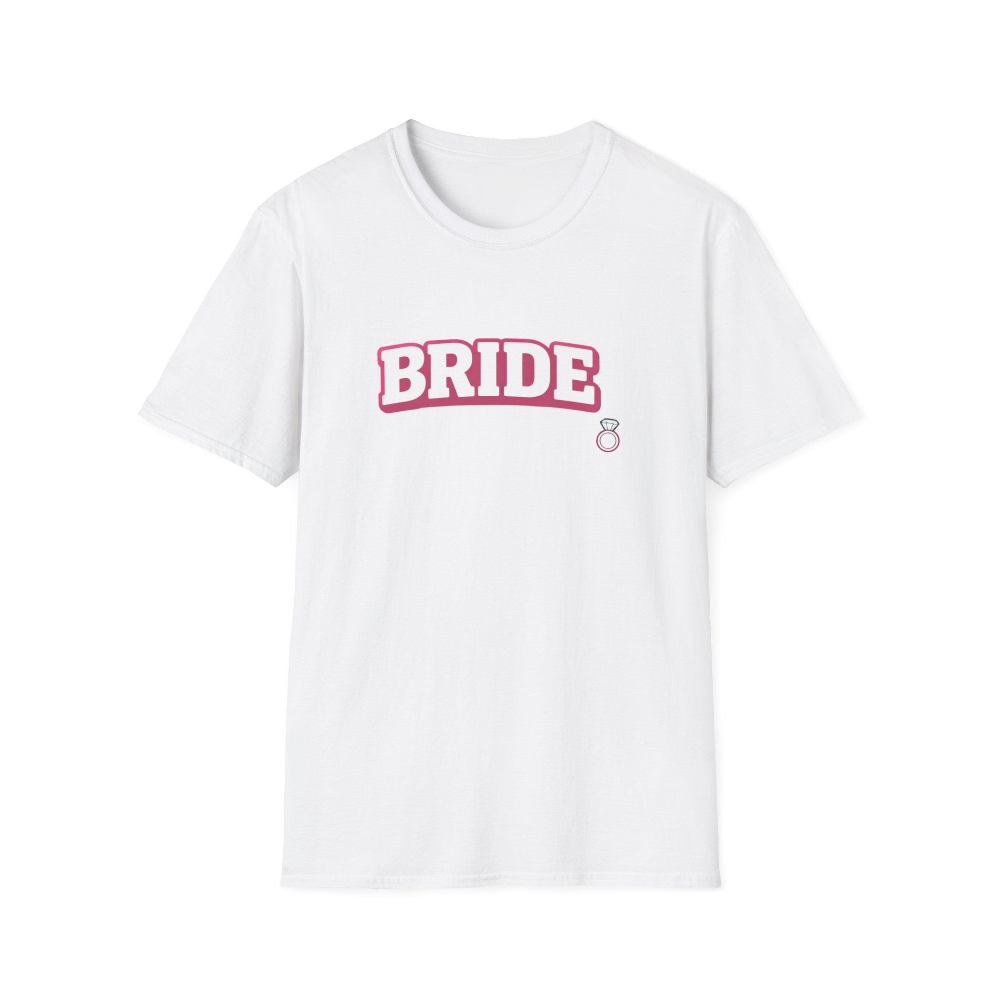 Bride T-Shirt — Pink Collegiate Bachelorette Tee with Ring Icon