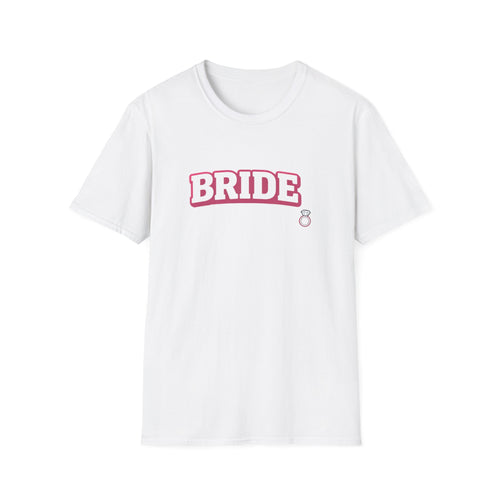 Bride T-Shirt — Pink Collegiate Bachelorette Tee with Ring Icon