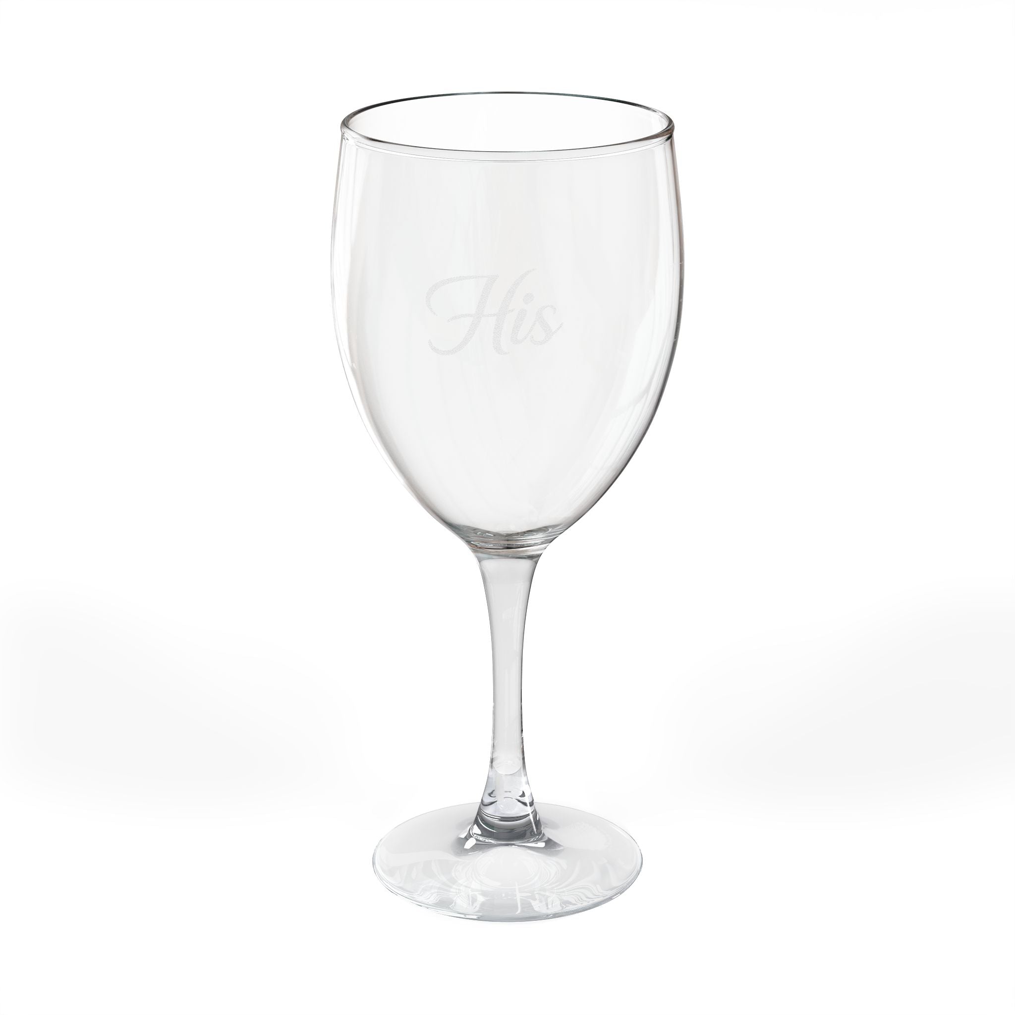Engraved 'His' Wine Glass — 10.5 oz Etched Stemware, Personalized Couples Gift