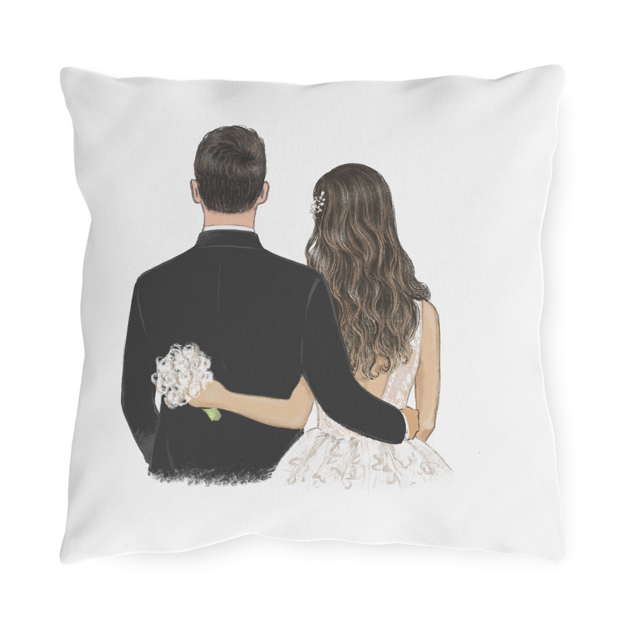 Wedding Couple Outdoor Pillow – Personalized Bride & Groom Patio Cushion
