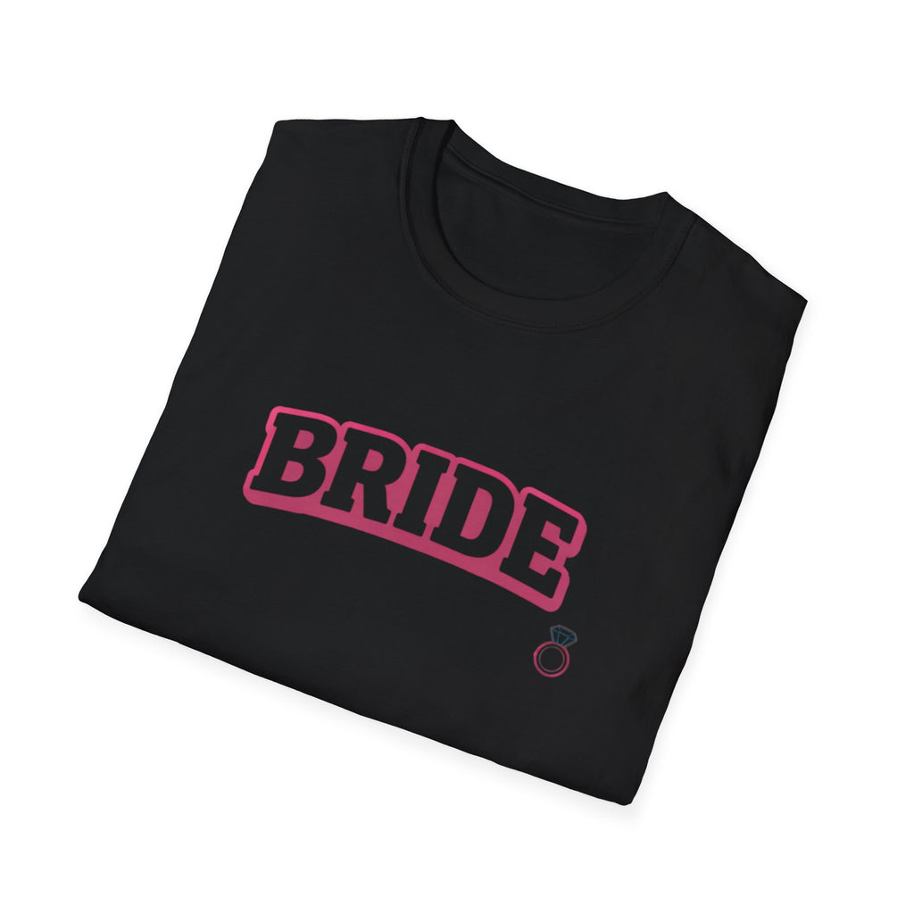 Bride T-Shirt — Pink Collegiate Bachelorette Tee with Ring Icon